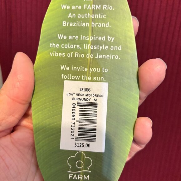 Farm Rio Burgundy Boat Neck Midi Dress Ribbed Long Sleeve - Picture 5 of 14